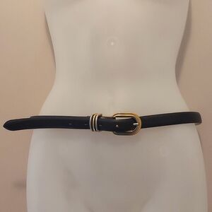 Talbots Black Genuine Leather Belt with Two-Tone Hardware Sz Medium Gold Silver